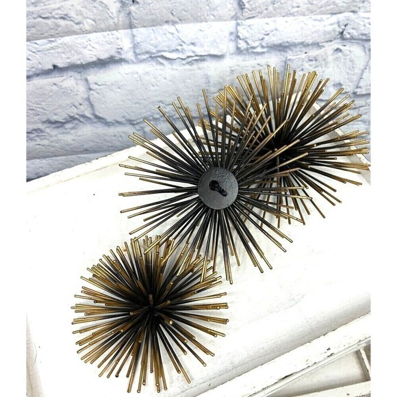 Metal Gold  Atomic Era Starburst Sea Urchin Wall Hanging Decor MCM Set Of 3 - Picture 2 of 10